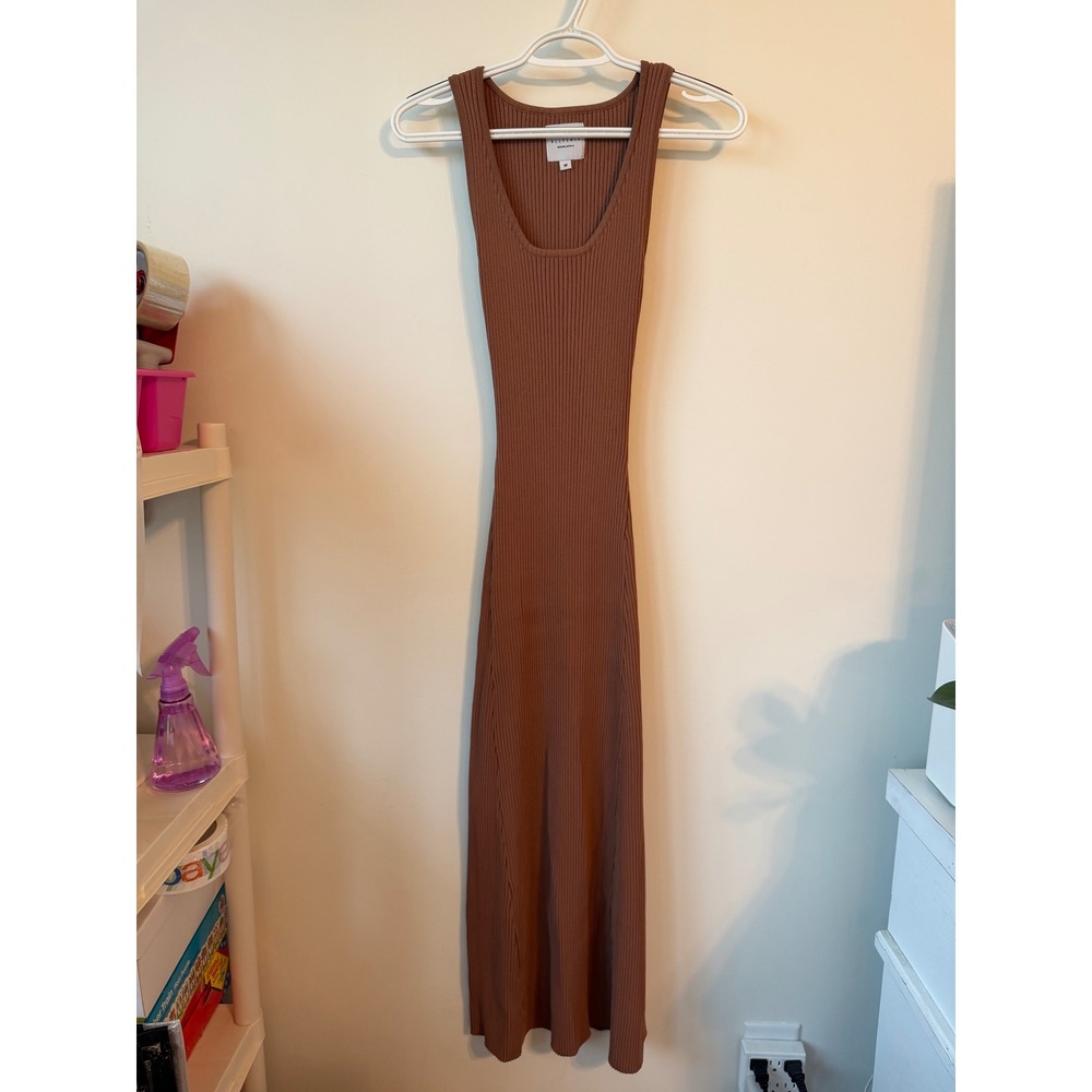 Allfenix Melbourne Ribbed Knit Midi Dress Terracotta Brown Sleeveless Scoop Neck